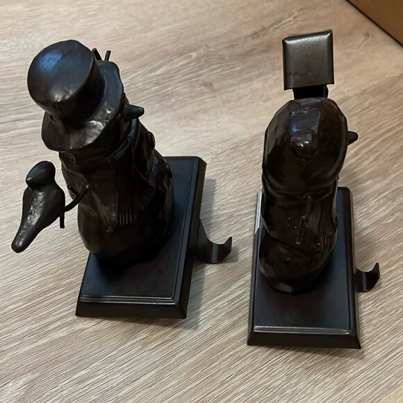 Bronze Snowman Stocking Hanger Set of 2 Bird Feeder - Picture 4 of 6